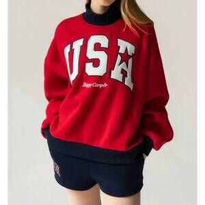 NEW THE HAPPY CAMP3R usa mockneck sweatshirt in red